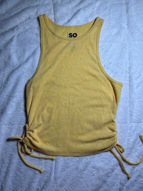 SO Yellow Ribbed Side-Drawstring Tank Top